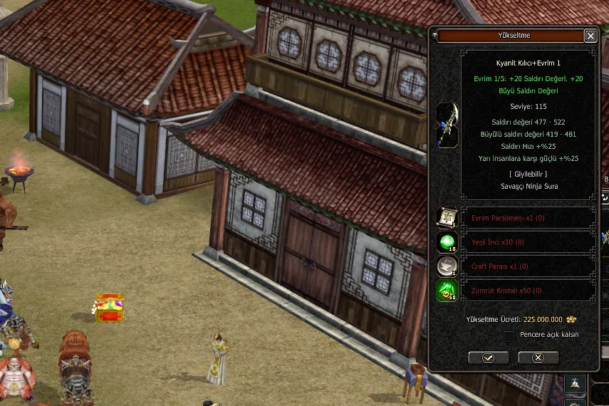 Demirci penceresi: Kyanit Kılıcı +9’dan Evrim 1’e, 225.000.000 Yang